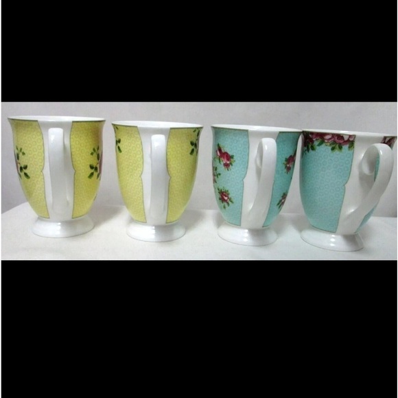 AYNSLEY Archive Rose footed Mugs Cups floral yellow blue Footed Fine China NEW - Picture 9 of 10